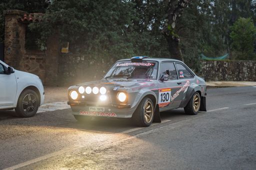 Ford Escort RS2000 rally car, number 130, driven by Gordon Morrison Montana and Michael Hendry, competing in the 73rd Rally Costa Brava, March 2025.