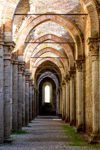 A vertical picture of the Abbey of San Galgano under the sunlight at daytime in Italy