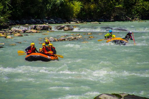 A group of people canyoning on Dora Baltea in Val Aoste, Italy