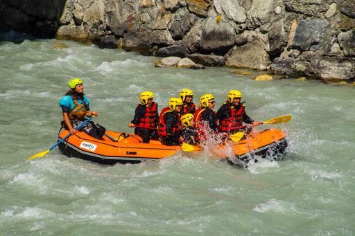A group of people canyoning on Dora Baltea in Val Aoste, Italy