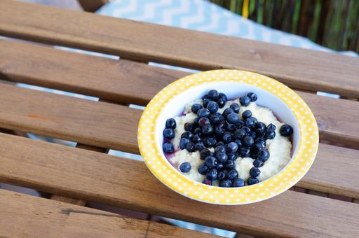 A closeup shot of a healthy breakfast. Oatmeal porridge with blueberries