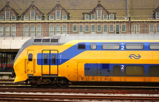 The Spoorwegen train on a track at a station. Maastricht, Netherlands