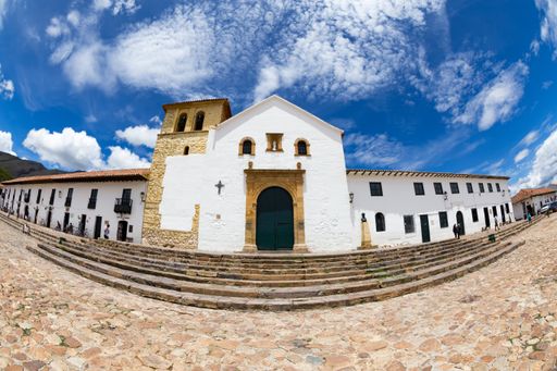 The Church of Our Lady of the Rosary Church in the main plaza of Villa de Leyva, Colombia