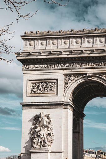 A vertical shot of the famous Arch of Triumph in Paris, France