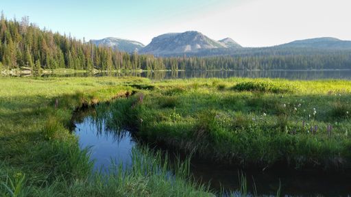 Beautiful scenery with the Mirror Lake in the background of the Bald Mountain, Utah, USA