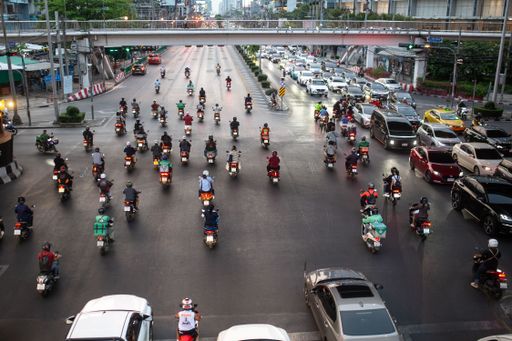 Bangkok, Thailand - March 19, 2025: Traffic on the streets of Bangkok, Thailand.