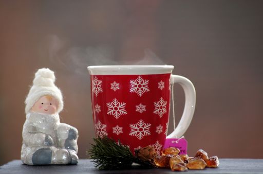A closeup of a cup of tea on a table