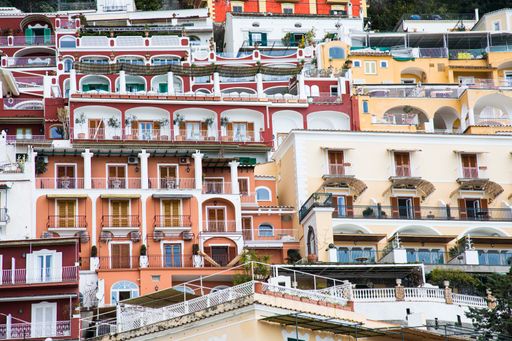 A low angle shot of the buildings and houses in Amalfi Coast captured in Italy