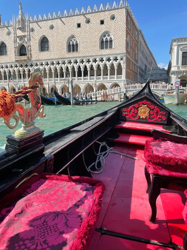 A vertical shot of a gondola in Venice, Italy