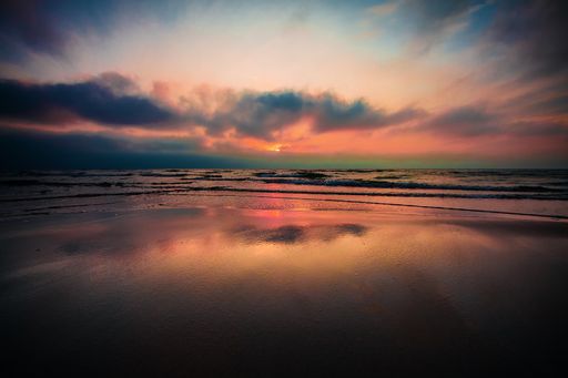 A scenic view of the sunset at the coast of the Baltic Sea, Lithuania