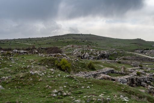 A shot of the ruins of old Hittite stone walls and archeological findings in Anatolia, Turkey
