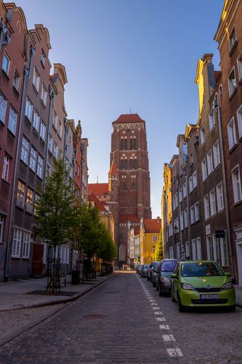 A vertical shot of the Basilica of Saint Mary in Gdansk, Poland