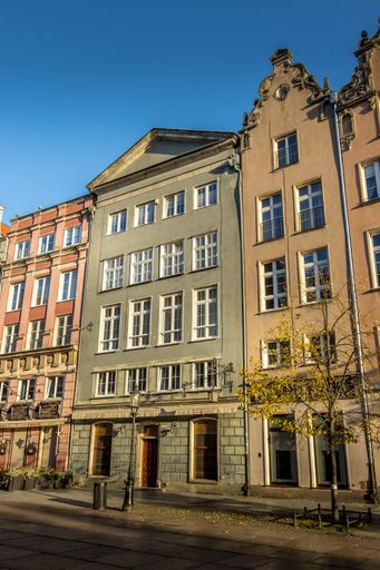 The old town with historical buildings against a clear blue sky on a sunny day in Gdansk, Poland