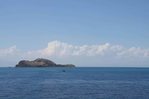 A view from Lake Van of the Akdamar Island (Akdamar Adasi) under the clouds near Gevas, Turkey