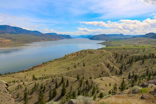 A beautiful aerial view of Kamloops Lake View Point in British Colombia, Canada