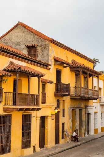 A vertical shot of the historic Casa Peter building in Cartagena, Colombia