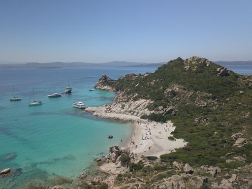 An aerial view of the sea and the port of Sardinia, Italy, La Maddalena