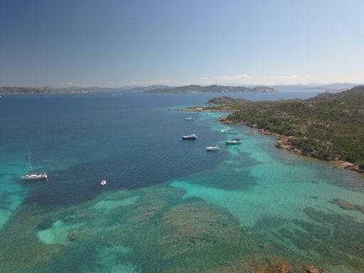 An aerial view of the sea and the port of Sardinia, Italy, La Maddalena