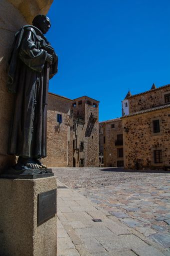 A vertical shot of the Palace of the Golfines de Abajo, Spai