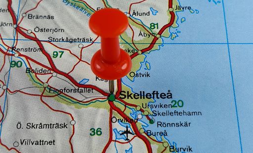 The location pinned on the map of Skelleftea city in Sweden
