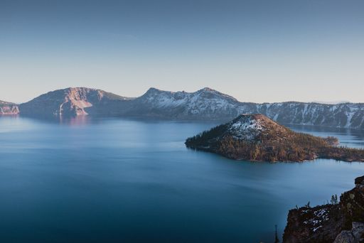 An aerial view of the Crater Lake in the National Park in Oregon, USA