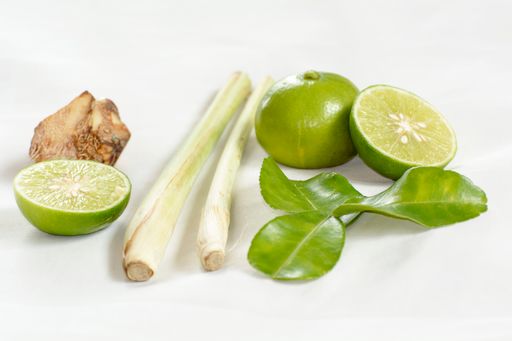 A close up of spicy lemongrass soup or tom yam is THAI food isolated on a white background