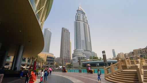 A fascinating shot of the Dubai Mall from Burj Park on a hot afternoon
