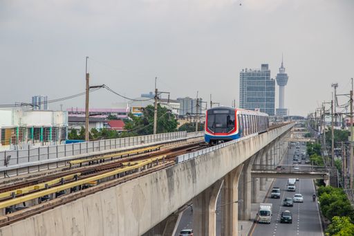 The Skytrain and Cityscape in Bangkok Thailand Southeast Asia