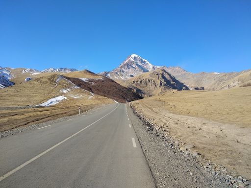 A beautiful landscape surrounding the road to Kazbegi National Park in Kazbegi municipality, Georgia