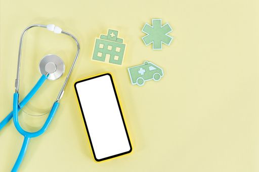 A closeup of the medical equipment on the table. Top view. Workplace of a doctor.