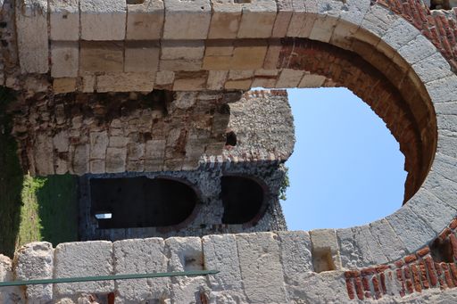 A vertical shot of the arch of th Austrian military castle Castel di Montorio, Verona, Italy