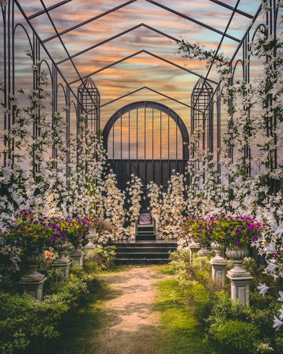 A romantic interior of a wedding hall