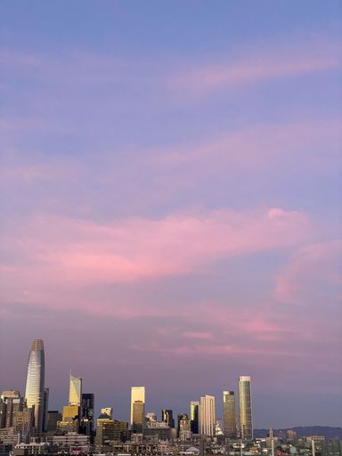 The skyline buildings of San Francisco, California at sunset