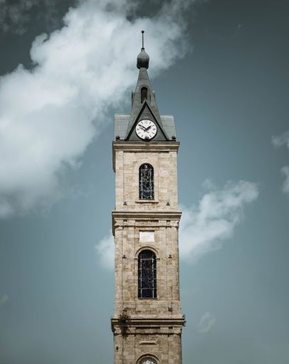 A vertical shot of Jaffa Tel clock tower in Israel