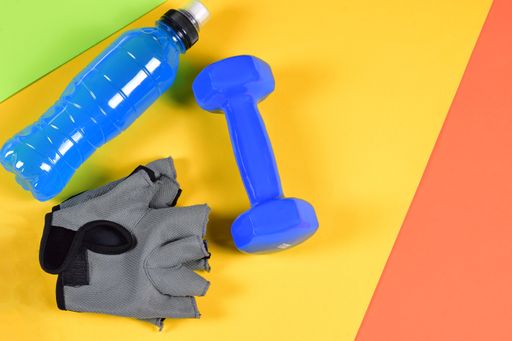 The bicolor background, dumbbell, and isotonic drink