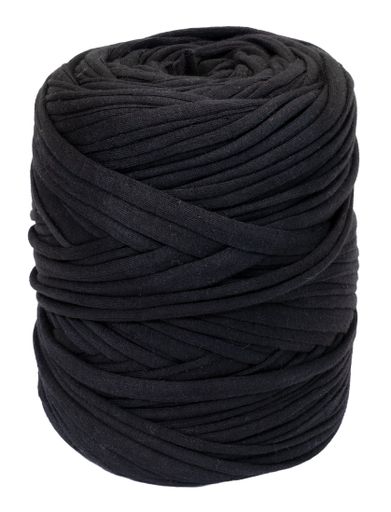 ball of black t-shirt yarn isolated on white background