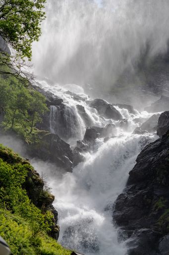 An eerie scenery of the Latefossen Waterfall in Norway