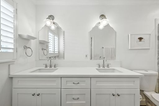 An interior design of a modern bathroom in white hues