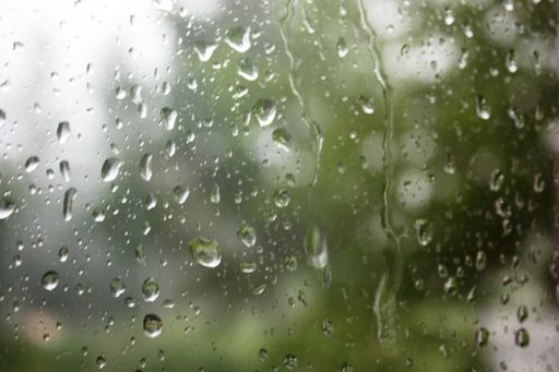 A wide closeup shot of raindrops on a glass