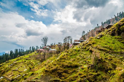 The green mountains in ancient Indian village Malana in the state of Himachal Pradesh