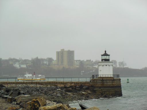 The view of Bug Light. Lighthouse on the coast of Portland Maine. United States.