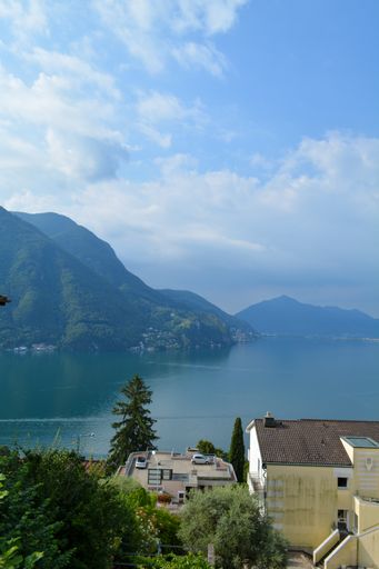 A breathtaking view of Lugano lake and Monte San Salvatore in Castagnola, Switzerland