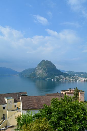 A breathtaking view of Lugano lake and Monte San Salvatore in Castagnola, Switzerland
