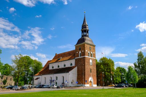 The St Simon's Church on a sunny day in Valmiera, Latvia