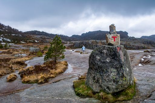 Rogaland, Norway, May 2015: Hiking path to Preikestolen in Norway during an overcast day