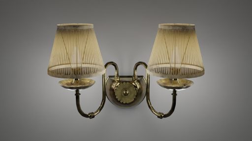 A closeup of sconce lamps on a grey wall with free space for text