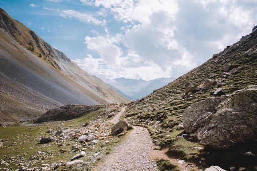 A rocky trail through hills and mountains in Col de Larche, France