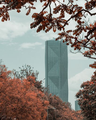 The modern skyscraper against a cloudy sky in autumn in the city of Addis Ababa in Ethiopia