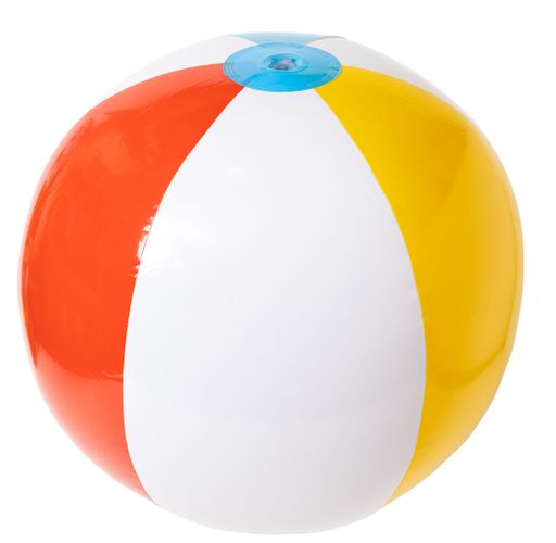 Colorful beach ball isolated on white background representing summer fun and recreation