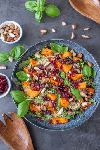 A delicious Tabbouleh salad with ingredients on the table